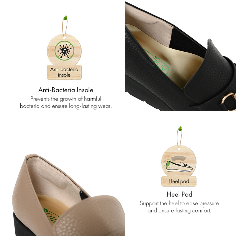 No.3090 Stable Heel Metal Buckle Pumps