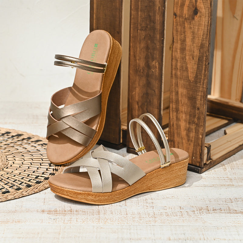 No.1843 Duo-Way Cross Belt Wedge Sandal